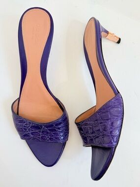 Gucci Tom Ford SS2004 Purple Crocodile Embossed Leather Mule bamboo heels 7.5
